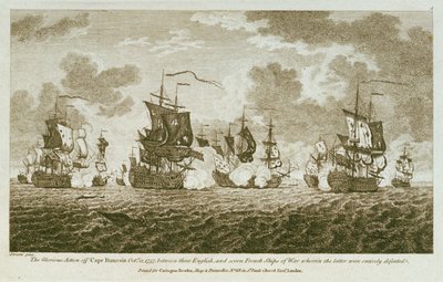 Twelve Prints of Sea Engagements. The Glorious Action off Cape Francois Octr 21 1757, between the English, and seven French ships of War wherin the latter were entirely defeated. by Francis Swaine