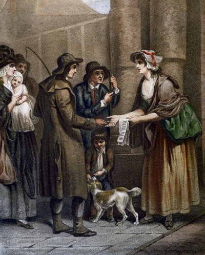 Seller of musical scores for new songs, engraving by Francis Wheatley from Cries in London, United Kingdom by Francis Wheatley