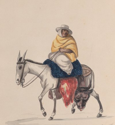 A butcher riding a donkey, from a group of drawings depicting Peruvian costume by Francisco