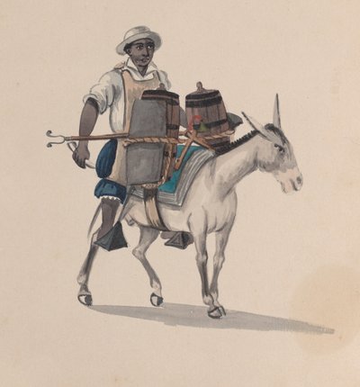A watercarrier riding a donkey, from a group of drawings depicting Peruvian costume, ca. 1848 by Francisco