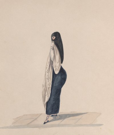 A woman wearing the saya standing in profile, from a group of drawings depicting Peruvian... by Francisco