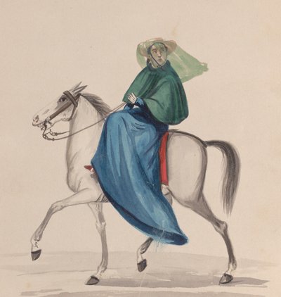 An Elegantly Dressed Woman on Horseback, from a Group of Drawings Depicting Peruvian..., ca. 1848 by Francisco
