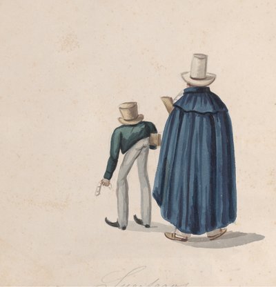 Two Peruvian Fortune Tellers Wearing Top Hats Viewed from Behind, ca. 1848 by Francisco