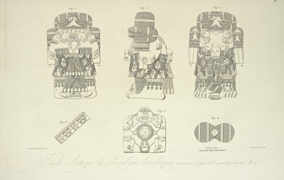 Aztec Idol of Basaltic Porphyry, Found Beneath the Grand Plaza of Mexico City, Engraved by Cloquet, Illustration from 