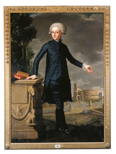 Portrait of Don Juan Despuig y Zaforteza, full-length, in a black suit, signed and inscribed by Francisco Agustín y Grande