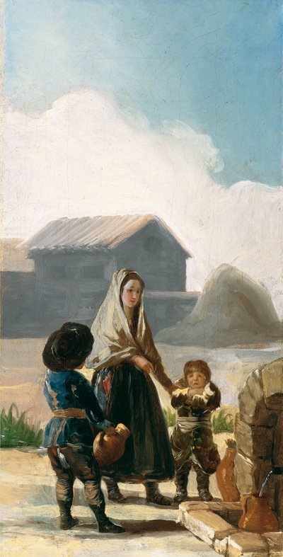 A Woman and Two Children by a Fountain by Francisco de Goya