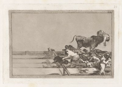 Dreadful Events in the Front Rows of the Ring at Madrid and Death of the Mayor of Torrejon, Plate 21 from La tauromaquia by Francisco de Goya