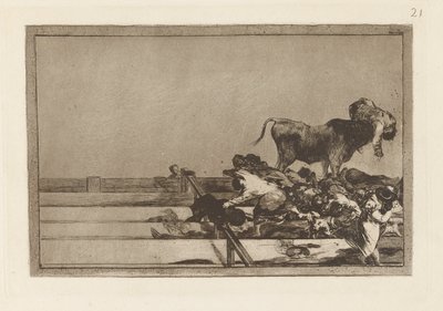 Dreadful Events in the Front Rows of the Ring at Madrid and Death of the Mayor of Torrejón, Plate 21 from La Tauromaquia by Francisco de Goya