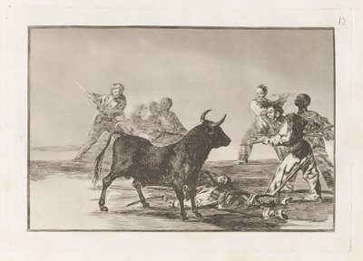 The Rabble Hamstring the Bull with Lances, Sickles, Banderillas and Other Arms, Plate 12 from La Tauromaquia by Francisco de Goya