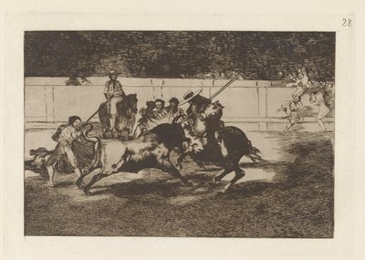 The Forceful Rendon Stabs a Bull with the Pique, from which Pass He Died in the Ring of Madrid, Plate 28 from La tauromaquia by Francisco de Goya