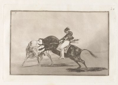 The Same Ceballos Mounted on Another Bull Breaks Short Spears in the Ring at Madrid, Plate 24 from La tauromaquia by Francisco de Goya