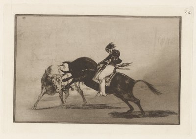 The Same Ceballos Mounted on Another Bull Breaks Short Spears in the Ring at Madrid, Plate 24 from La Tauromaquia by Francisco de Goya