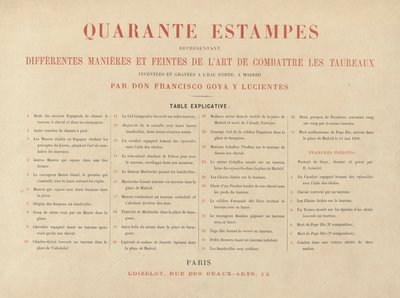 Explanatory Sheet, from La tauromaquia (Third Edition) by Francisco de Goya