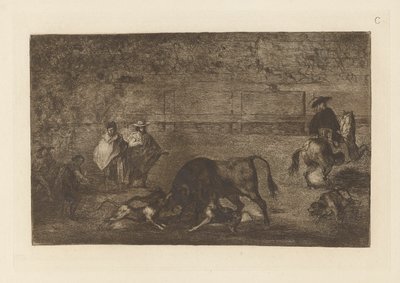 The Dogs Let Loose on the Bull, Plate C from La tauromaquia (third edition) by Francisco de Goya