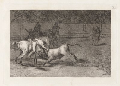 Mariano Ceballos, Alias the Indian, Kills the Bull from his Horse, Plate 23 from La tauromaquia by Francisco de Goya