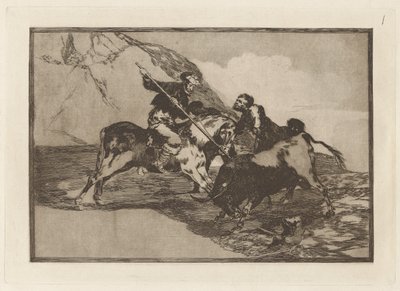 The Way in which the Ancient Spaniards Hunted Bulls on Horseback in the Open Country, Plate 1 from La tauromaquia by Francisco de Goya
