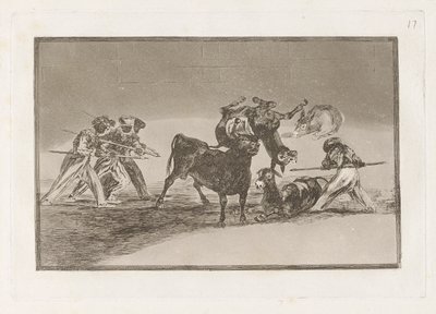 The Moors Use Donkeys as a Barrier to Defend Themselves Against the Bull Whose Horns Have Been Tipped with Balls, Plate 17 from La tauromaquia by Francisco de Goya