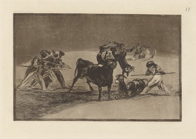 The Moors Use Donkeys as a Barrier to Defend Themselves Against the Bull Whose Horns Have Been Tipped with Balls, Plate 17 from La tauromaquia by Francisco de Goya