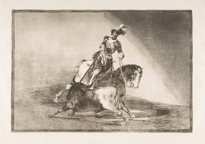 Plate 10 from La Tauromaquia: Charles V spearing a bull in the ring at Valladolid by Francisco de Goya