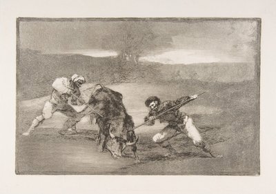 Plate 2 of the Tauromaquia: Another Way of Hunting on Foot, 1816 by Francisco de Goya