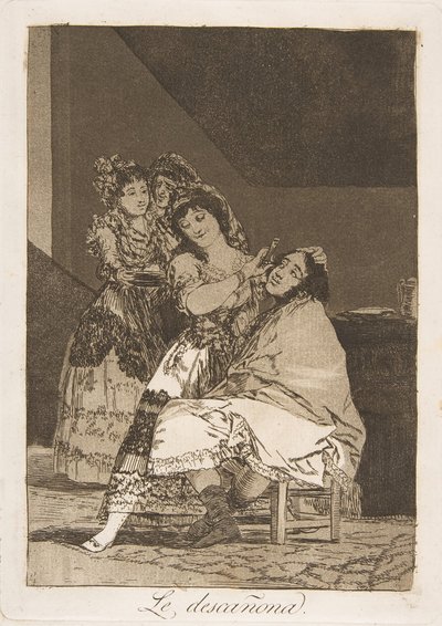Plate 35 from Los Caprichos: She Fleeces Him by Francisco de Goya
