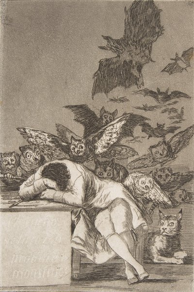 Plate 43 from Los Caprichos: The Sleep of Reason Produces Monsters by Francisco de Goya