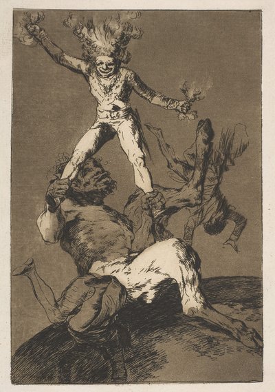 Plate 56 from Los Caprichos: To rise and to fall by Francisco de Goya