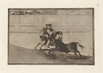 A Spanish Mounted Knight in the Ring Breaking Short Spears Without the Help of Assistants, Plate 13 from La Tauromaquia by Francisco de Goya