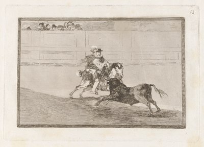 A Spanish Mounted Knight in the Ring Breaking Short Spears Without the Help of Assistants, Plate 13 from La tauromaquia by Francisco de Goya