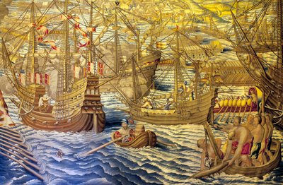 The Ships and the Barkage - Conquest of Tunis (Detail) by Francisco Ignacio Vandergoten Canyuwell
