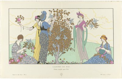 Gazette du Bon Ton, 1914 - No. 5, Pl. 42: The May Tree / Simple Summer Dresses by Francisco Javier Gosé
