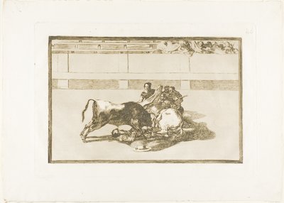 A Picador is Unhorsed and Falls under the Bull, plate 26 from The Art of Bullfighting by Francisco Jose de Goya y Lucientes