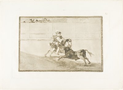 A Spanish mounted knight in the ring breaking short spears without the help of assistants, plate 13 from The Art of Bullfighting by Francisco Jose de Goya y Lucientes
