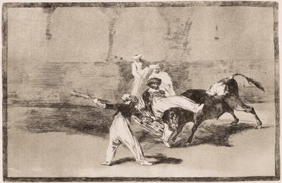 Bullfighting: A Moor receives a horn blow in the arena by Francisco de Goya