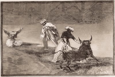 Bullfighting: The Moors play the cape with another bull in an enclosure by Francisco de Goya