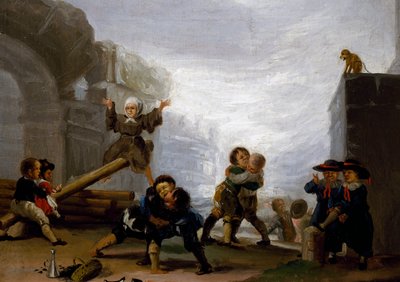 Children fighting and playing on a see-saw by Francisco Jose de Goya y Lucientes