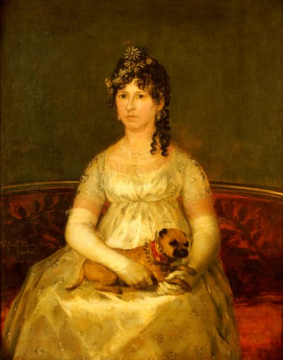 Portrait of Dona Francisca Vicenta Chollet y Caballero, Seated, Three-Quarter Length, with a Lap Dog by Francisco de Goya