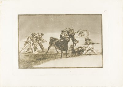 The Moors use donkeys as a barrier to defend themselves against the bull whose horns have been tipped with balls, plate 17 from The Art of Bullfighting by Francisco Jose de Goya y Lucientes