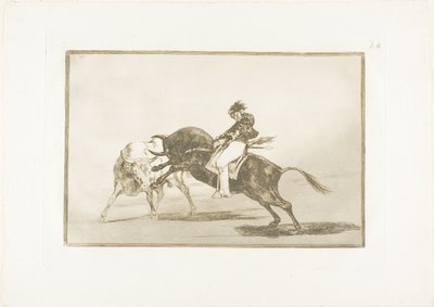 The Same Ceballos, Mounted on Another Bull, Breaks Short Spears in the Ring at Madrid, Plate 24 from The Art of Bullfighting by Francisco Jose de Goya y Lucientes