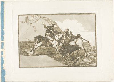 The Way in Which the Ancient Spaniards Hunted Bulls on Horseback in the Open Country, plate one from The Art of Bullfighting by Francisco Jose de Goya y Lucientes