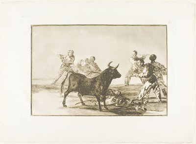 The rabble hamstring the bull with lances, sickles, banderillas and other arms, plate twelve from The Art of Bullfighting by Francisco Jose de Goya y Lucientes