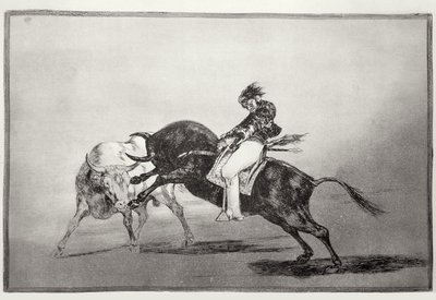The same Mariano Ceballos, mounted on a bull, breaks short spears in the ring at Madrid, plate 24 of 