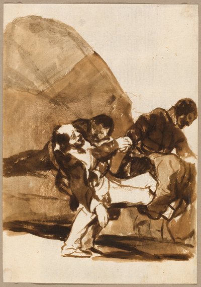 Three Men Carrying a Wounded Soldier, from the Images of Spain, Album F by Francisco Jose de Goya y Lucientes