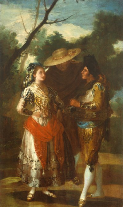 A Maja with Two Toreros by Francisco Jose de follower of Goya y Lucientes