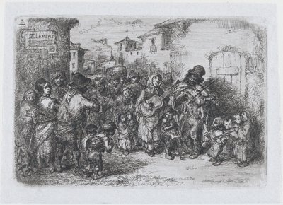 Plate 3: a group street musicians, from the series of customs and pastimes of the Spanish, 1850 by Francisco Lameyer Berenguer