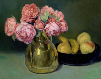 Still Life with Flowers and Fruits by Francisco Llorens Diaz
