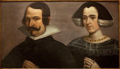 Portrait of a young couple praying by Francisco Pacheco