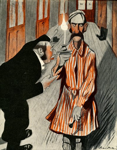 A grumpy Englishman being assisted by a member of staff in a French Hotel, 1903 by Francisco Sancha y Lengo
