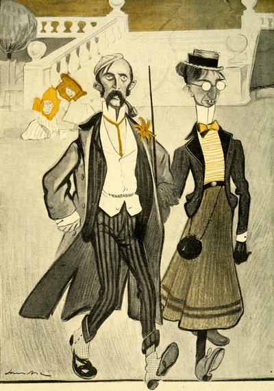 An English couple in France being mocked for their strange fashion sense, 1903 by Francisco Sancha y Lengo