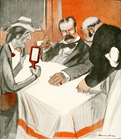 An English couple struggling with the menu in a French restaurant, 1903 by Francisco Sancha y Lengo